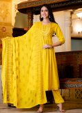 Rayon Designer Kurti in Yellow Enhanced with Embroidered - 1