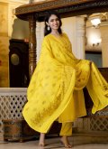 Rayon Designer Kurti in Yellow Enhanced with Embroidered - 2