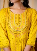 Rayon Designer Kurti in Yellow Enhanced with Embroidered - 4