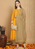 Rayon Designer Salwar Kameez in Yellow Enhanced with Print - 1