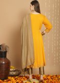Rayon Designer Salwar Kameez in Yellow Enhanced with Print - 2