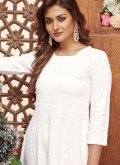 Rayon Gown in White Enhanced with Chikankari Work - 1