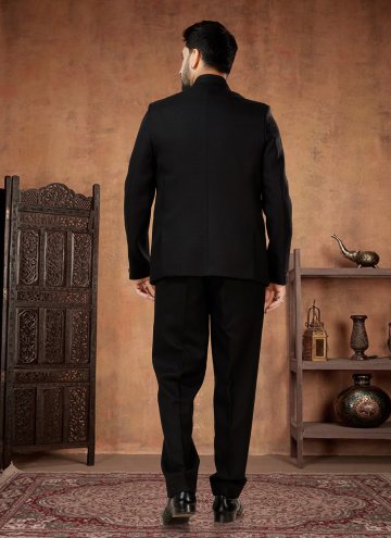 Rayon Jodhpuri Suit in Black Enhanced with Buttons