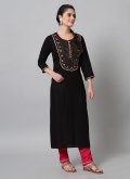 Rayon Pant Style Suit in Black Enhanced with Embroidered - 3