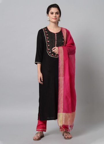 Rayon Pant Style Suit in Black Enhanced with Embroidered
