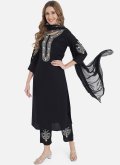 Rayon Pant Style Suit in Black Enhanced with Embroidered - 1