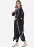 Rayon Pant Style Suit in Black Enhanced with Embroidered - 3