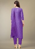 Rayon Pant Style Suit in Violet Enhanced with Embroidered - 1