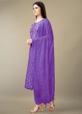 Rayon Pant Style Suit in Violet Enhanced with Embroidered - 2