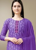 Rayon Pant Style Suit in Violet Enhanced with Embroidered - 3