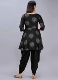 Rayon Party Wear Kurti in Black Enhanced with Print - 1