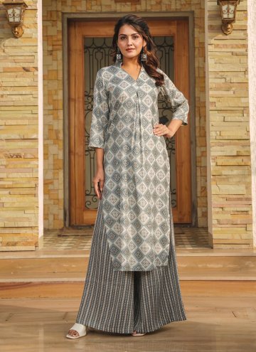 Rayon Party Wear Kurti in Grey Enhanced with Digit
