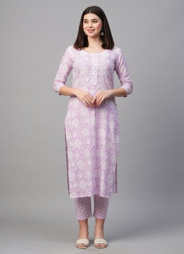 Rayon Party Wear Kurti in Lavender Enhanced with Designer