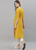 Rayon Party Wear Kurti in Mustard Enhanced with Embroidered - 3