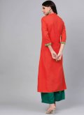 Rayon Party Wear Kurti in Red Enhanced with Embroidered - 1