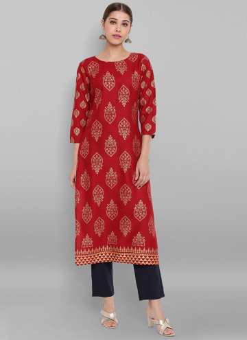 Rayon Party Wear Kurti in Red Enhanced with Printe