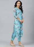 Rayon Salwar Suit in Aqua Blue Enhanced with Printed - 2