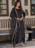 Rayon Salwar Suit in Black Enhanced with Embroidered - 2
