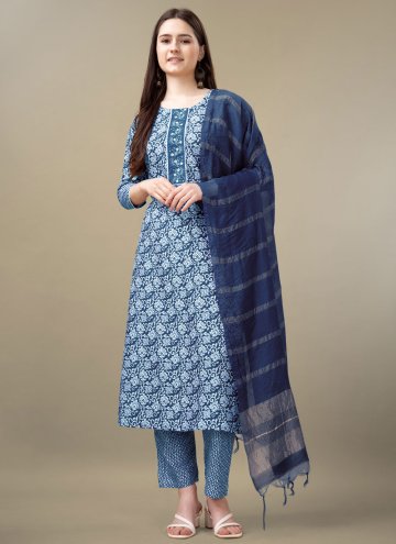 Rayon Salwar Suit in Blue Enhanced with Embroidere
