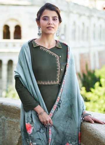 Rayon Salwar Suit in Grey Enhanced with Embroidered