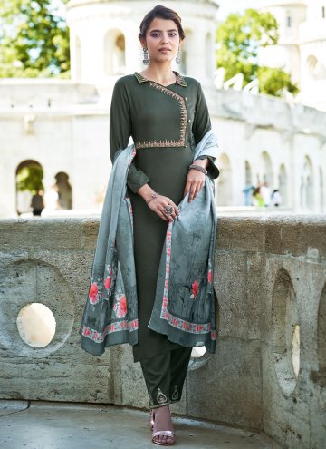 Rayon Salwar Suit in Grey Enhanced with Embroidered