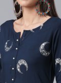 Rayon Salwar Suit in Navy Blue Enhanced with Foil Print - 1