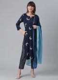 Rayon Salwar Suit in Navy Blue Enhanced with Foil Print - 2