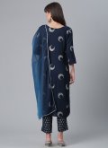 Rayon Salwar Suit in Navy Blue Enhanced with Foil Print - 3