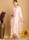 Rayon Salwar Suit in Off White Enhanced with Embroidered - 1