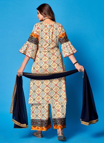 Rayon Salwar Suit in Off White Enhanced with Printed