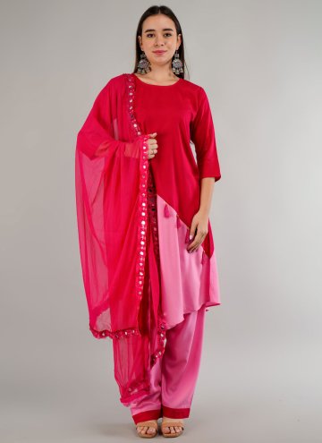 Rayon Salwar Suit in Rani Enhanced with Patchwork