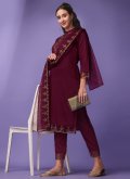 Rayon Salwar Suit in Wine Enhanced with Embroidered - 2