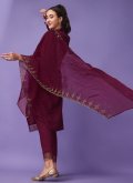 Rayon Salwar Suit in Wine Enhanced with Embroidered - 3