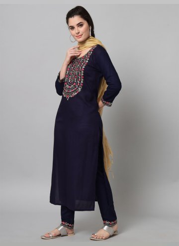 Rayon Straight Salwar Suit in Navy Blue Enhanced with Embroidered