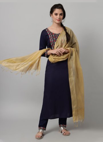 Rayon Straight Salwar Suit in Navy Blue Enhanced with Embroidered