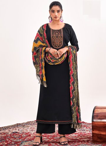 Rayon Trendy Salwar Kameez in Black Enhanced with Embroidered