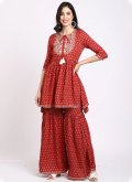 Rayon Trendy Salwar Kameez in Maroon Enhanced with Embroidered - 1