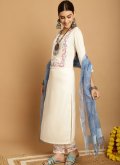 Rayon Trendy Salwar Kameez in Off White Enhanced with Embroidered - 1