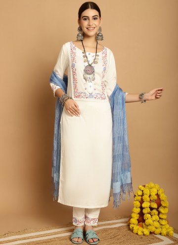 Rayon Trendy Salwar Kameez in Off White Enhanced with Embroidered