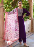 Rayon Trendy Salwar Kameez in Wine Enhanced with Embroidered - 3