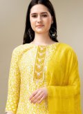 Rayon Trendy Salwar Kameez in Yellow Enhanced with Embroidered - 3