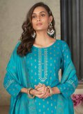 Rayon Trendy Salwar Suit in Aqua Blue Enhanced with Embroidered - 1