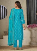 Rayon Trendy Salwar Suit in Aqua Blue Enhanced with Embroidered - 2