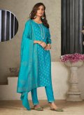 Rayon Trendy Salwar Suit in Aqua Blue Enhanced with Embroidered - 3