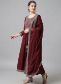 Rayon Trendy Salwar Suit in Maroon Enhanced with Embroidered - 1