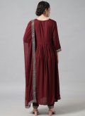 Rayon Trendy Salwar Suit in Maroon Enhanced with Embroidered - 2