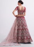 Red A Line Lehenga Choli in Net with Embroidered - 1