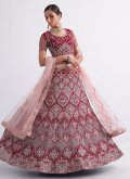 Red A Line Lehenga Choli in Net with Embroidered - 2
