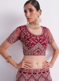 Red A Line Lehenga Choli in Net with Embroidered - 3
