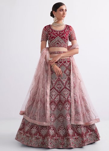 Red A Line Lehenga Choli in Net with Embroidered
